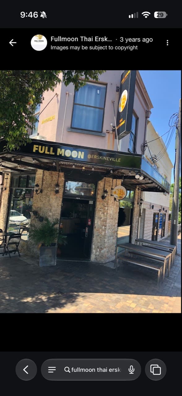 Full Moon Thai restaurant on the corner in Erskineville